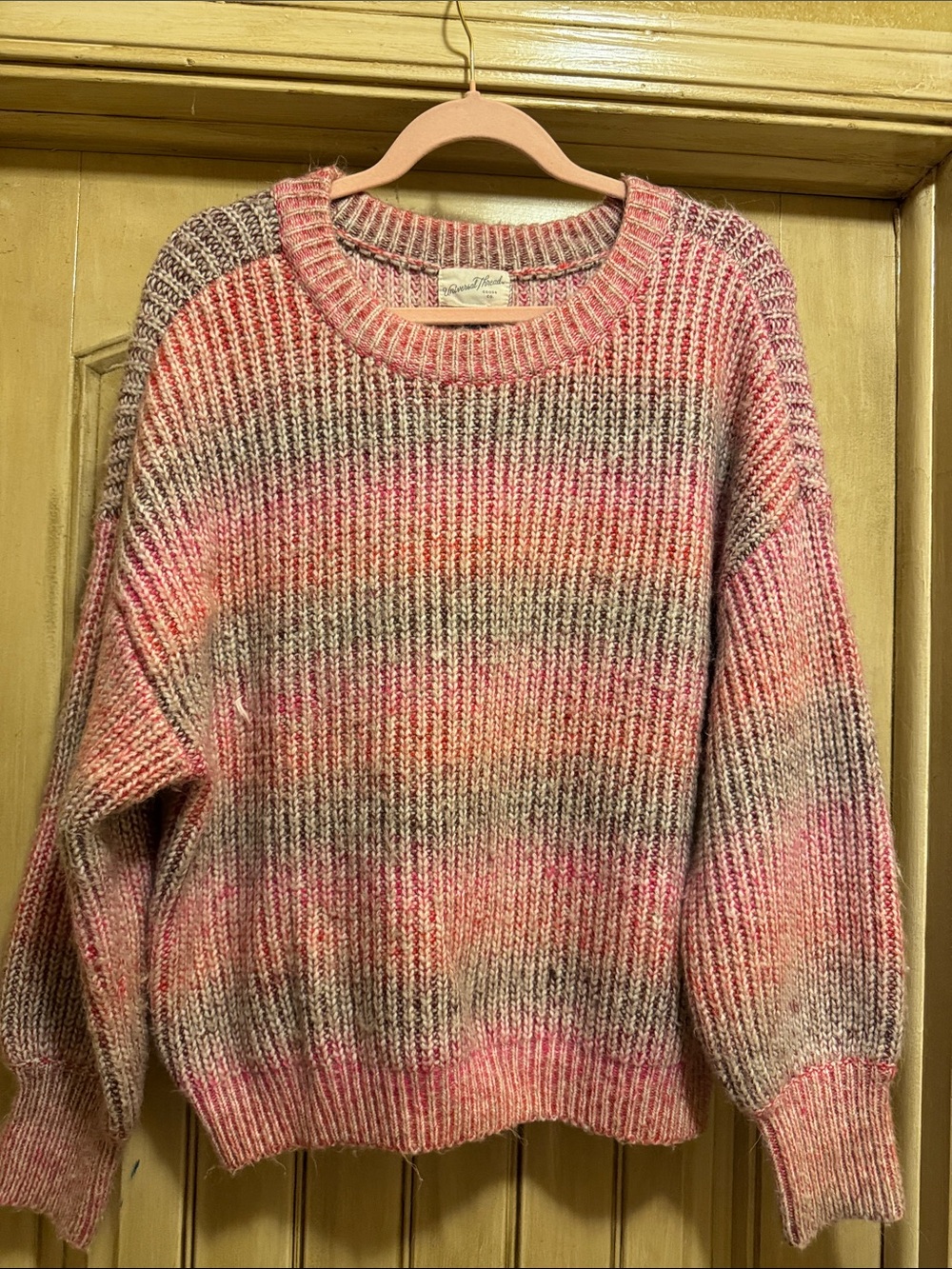 Universal Thread Multicolor Ribbed Crewneck Sweater - Pink & Grey